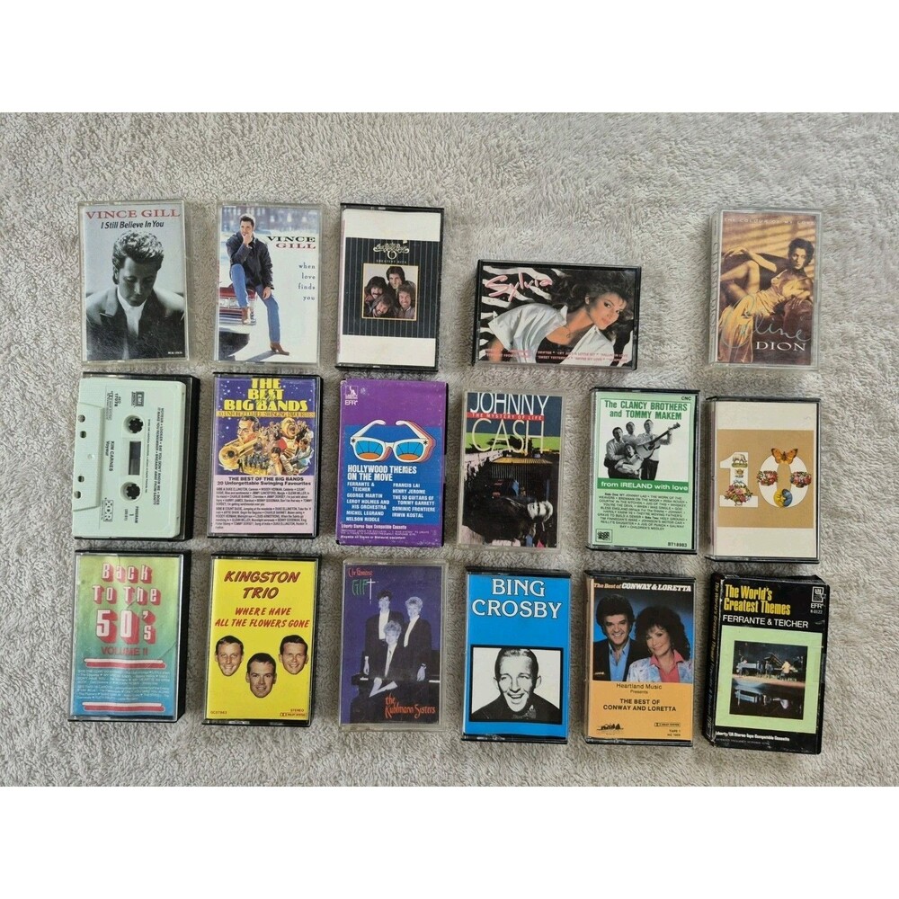 Cassette Tape Lot Vince Gill Celine Dion Johnny Cash Country Oldies Vintage